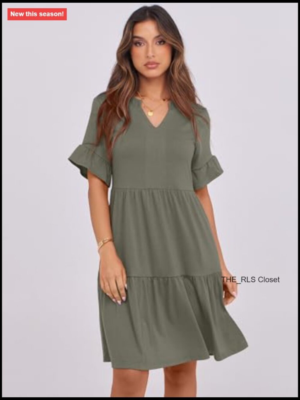 V-Neck Ruffle Sleeve Tiered Mini Dress with Pockets, Soft Rayon Blend - Picture 2 of 7